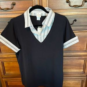 Pretty short sleeve top with built in shirt and collar on top and sleeves.
